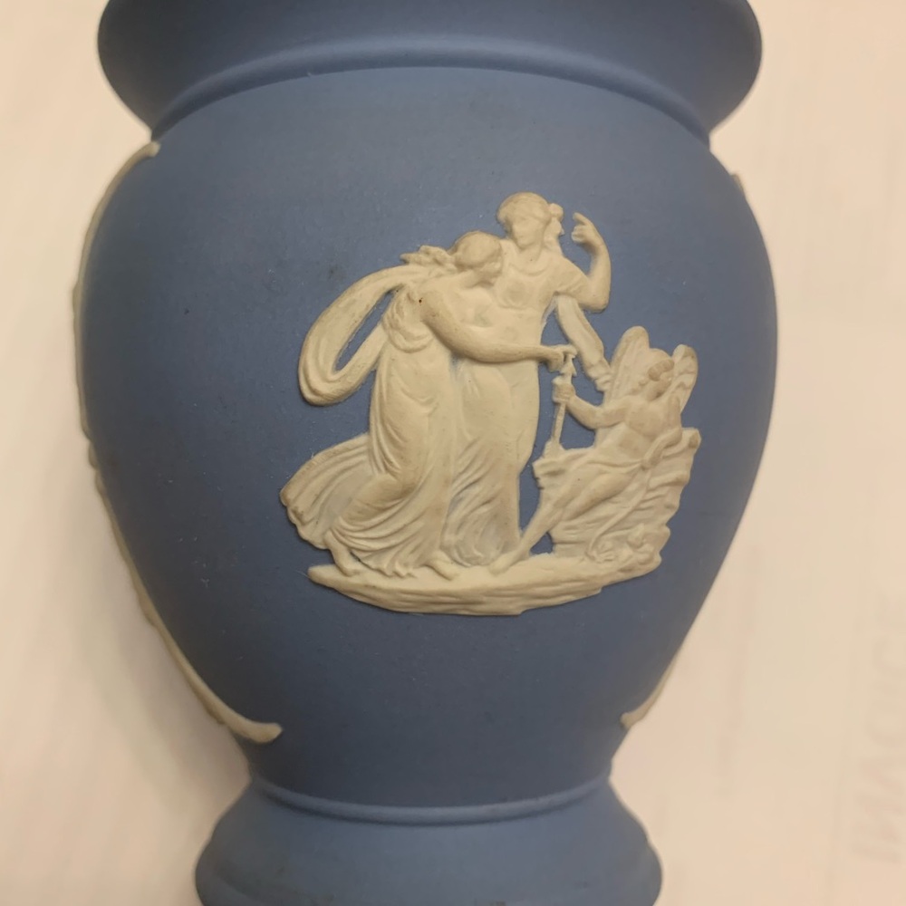 Blue Vase with Cream Relief Design